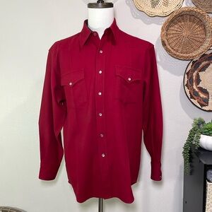 Vintage Pendleton Western Rider Shirt Long Sleeve Snap Up RedWool Pointed Collar